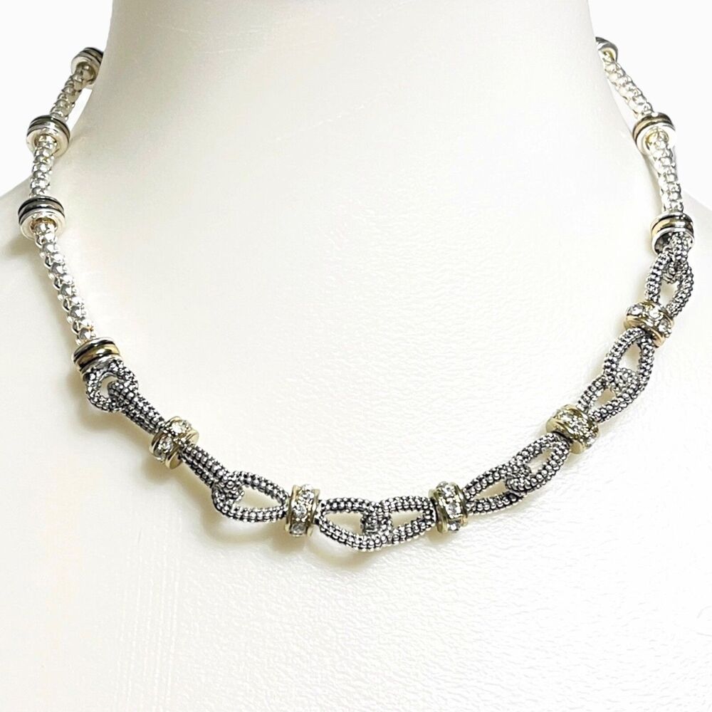 Chunky Collar Necklace Mixed Metals Bows Rhinestone Charms Unique Rope Loops